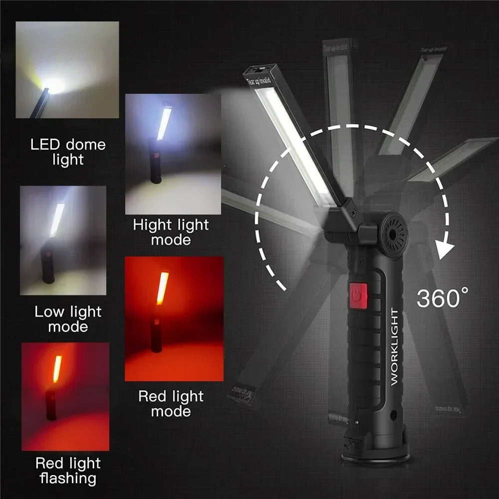 Portable COB LED Flashlight – USB Rechargeable Magnetic Work & Camping Lantern